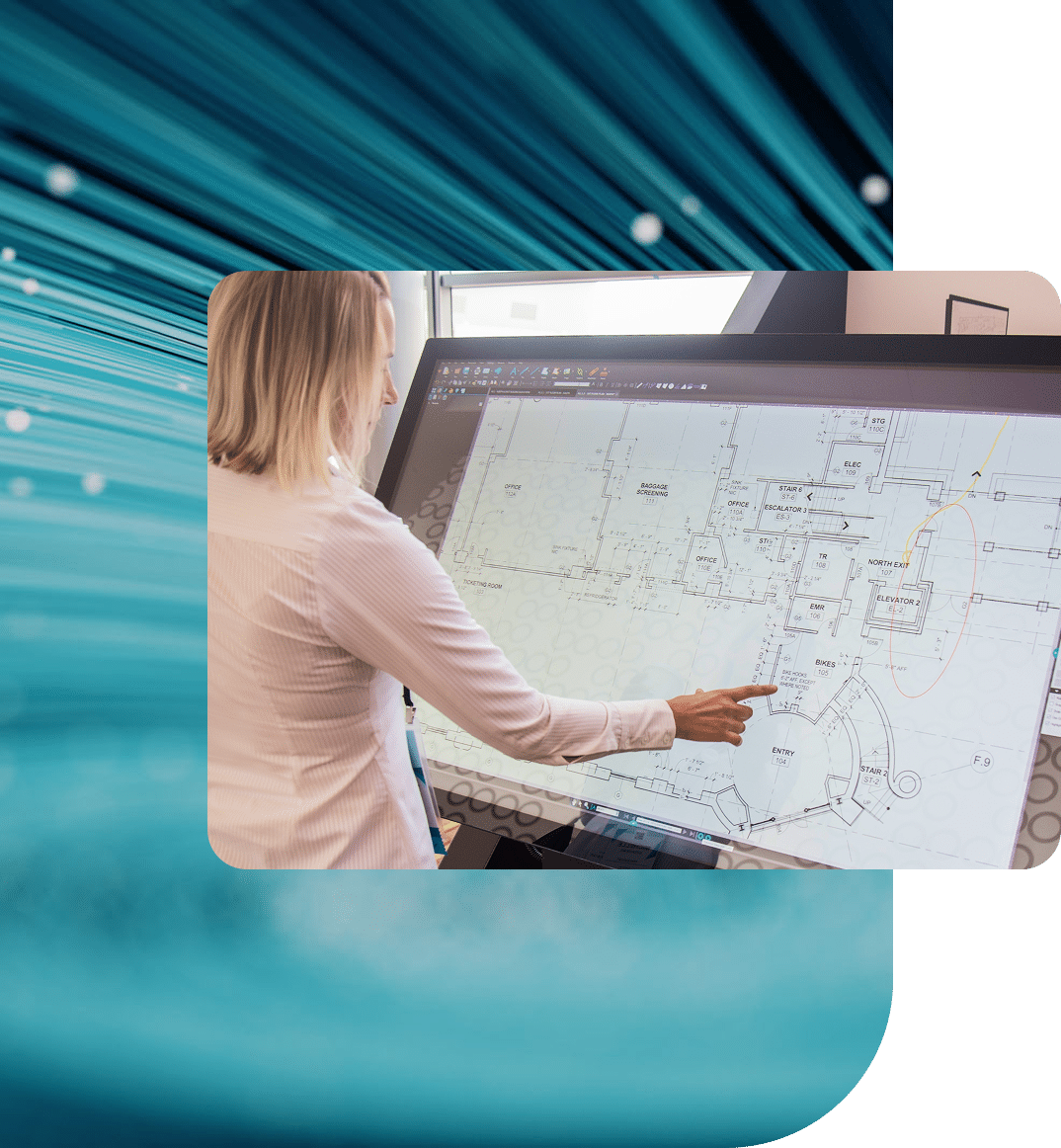 Office professional using Revu on a large touch screen