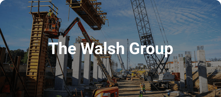 Bluebeam Customer General Contractor Walsh Group logo on image of jobsite