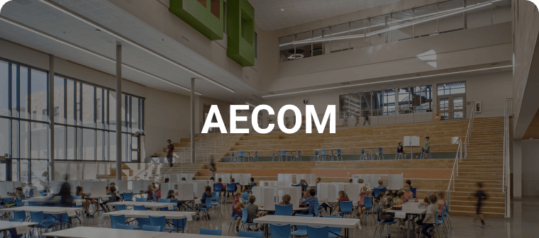 Bluebeam Customer General Contractor AECOM logo on image of school
