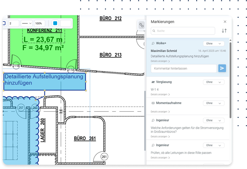Screenshot of comments in Bluebeam Cloud