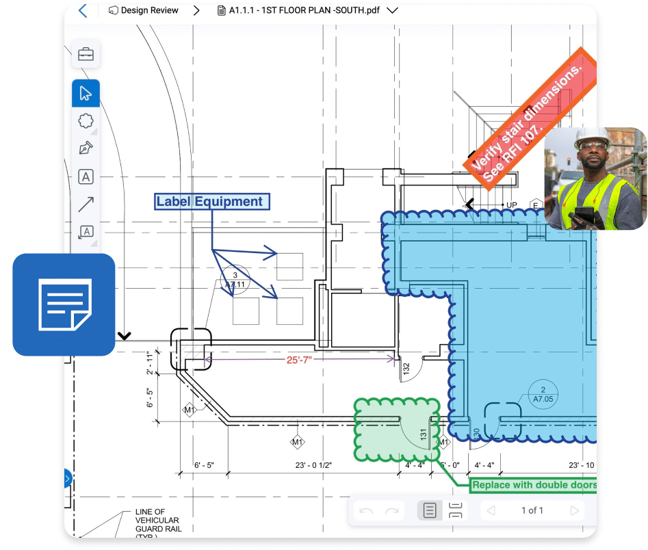 architect and contractor RFI markups on software interface