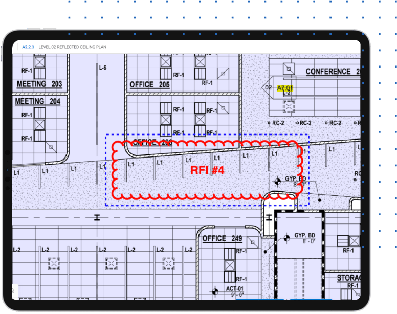 A tablet with a blueprint on the screen